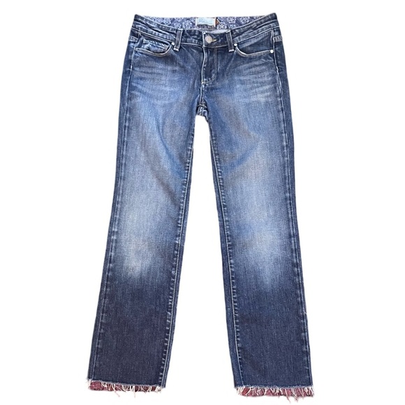 Paige Melrose Straight Leg Low Rise Blue Denim Jeans with Frayed Hem. Size 27 - Picture 2 of 10